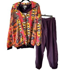 Sold Vintage 80s Windbreaker Tracksuit Retro Miramax Jacket Set Abstract Plus